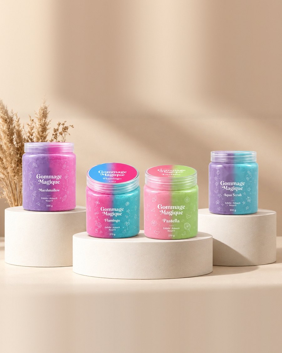 Gommages Magiques Pharmamil : Marshmallow, Flamingo, Pastella et Aqua Scrub